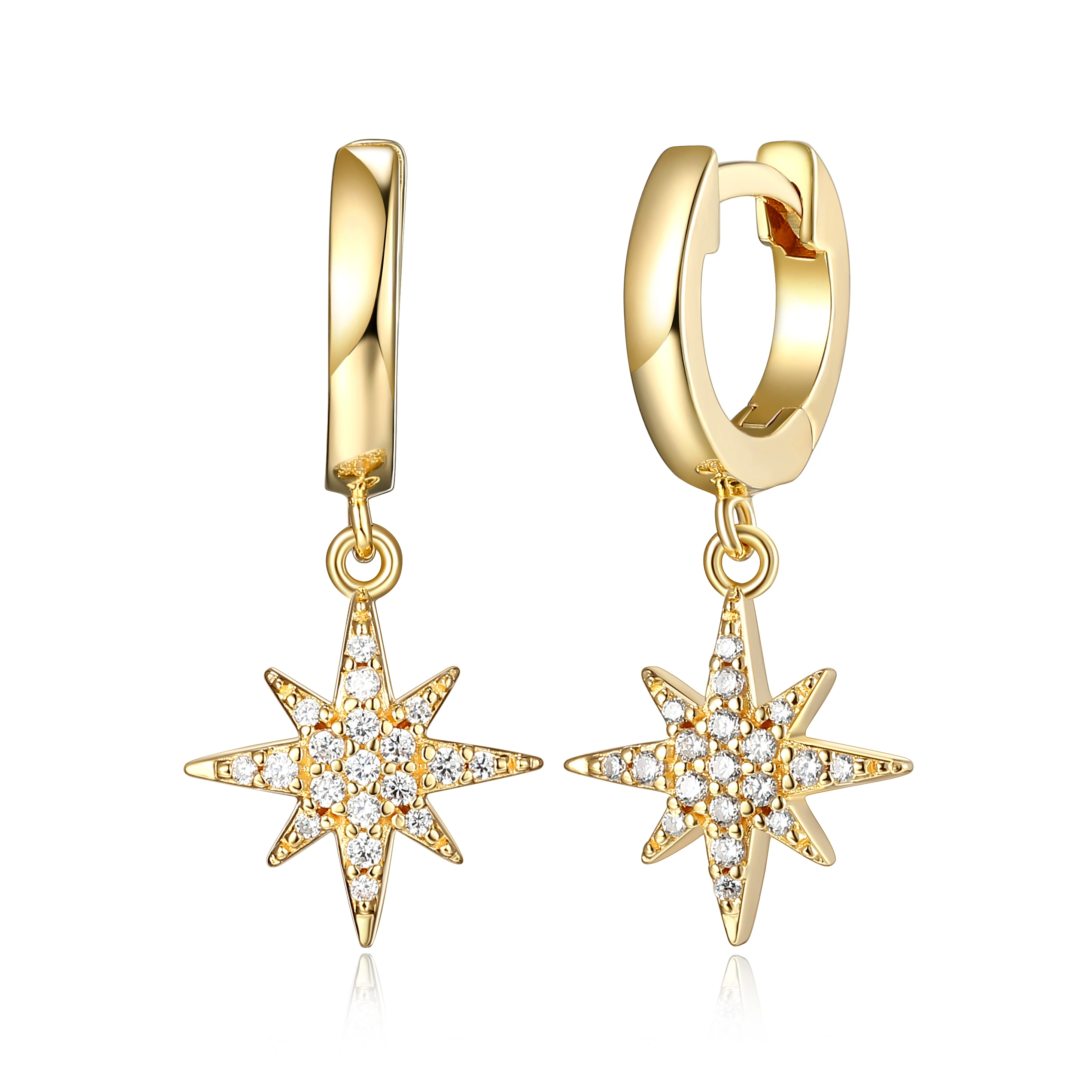 Boucles d'oreilles pour femme en argent 925, zircons, étoiles