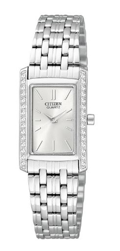 Montre femme, stainless, cadran rectangle, cadran entouré de pierres