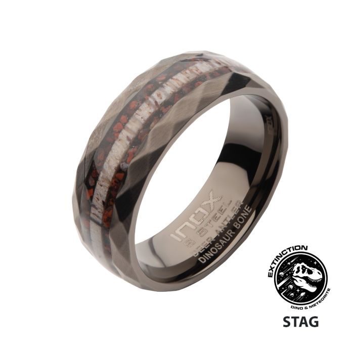 Jonc pour homme en stainless et os de dinosaur - FRDB837-09 - Inox