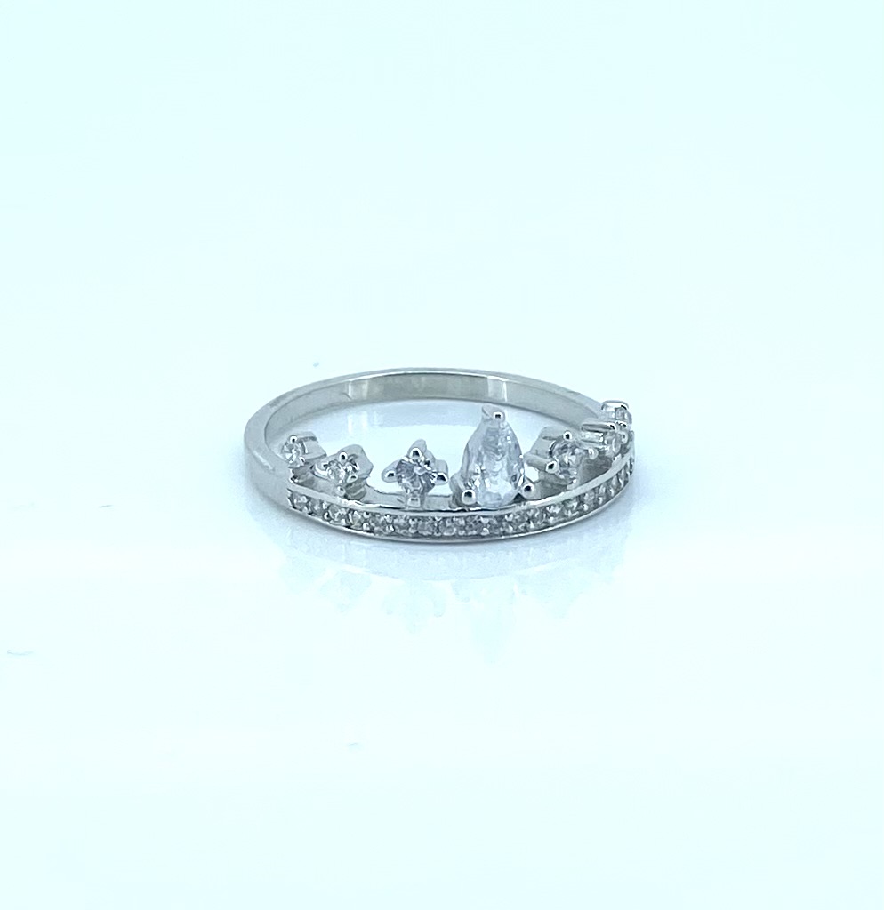 Bague pour femme en argent 925, couronne, cubic zirconium