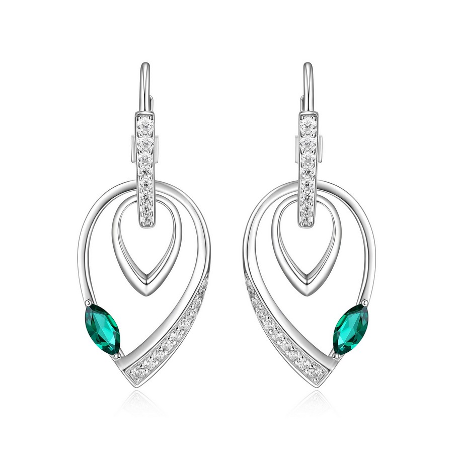 Boucles d'oreilles pour femme en argent 925, émeraudes laboratoire, zircons