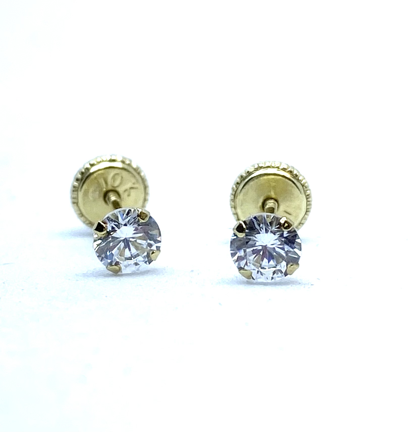 Boucles d'oreilles vissées pour enfant en or 10k, zircons