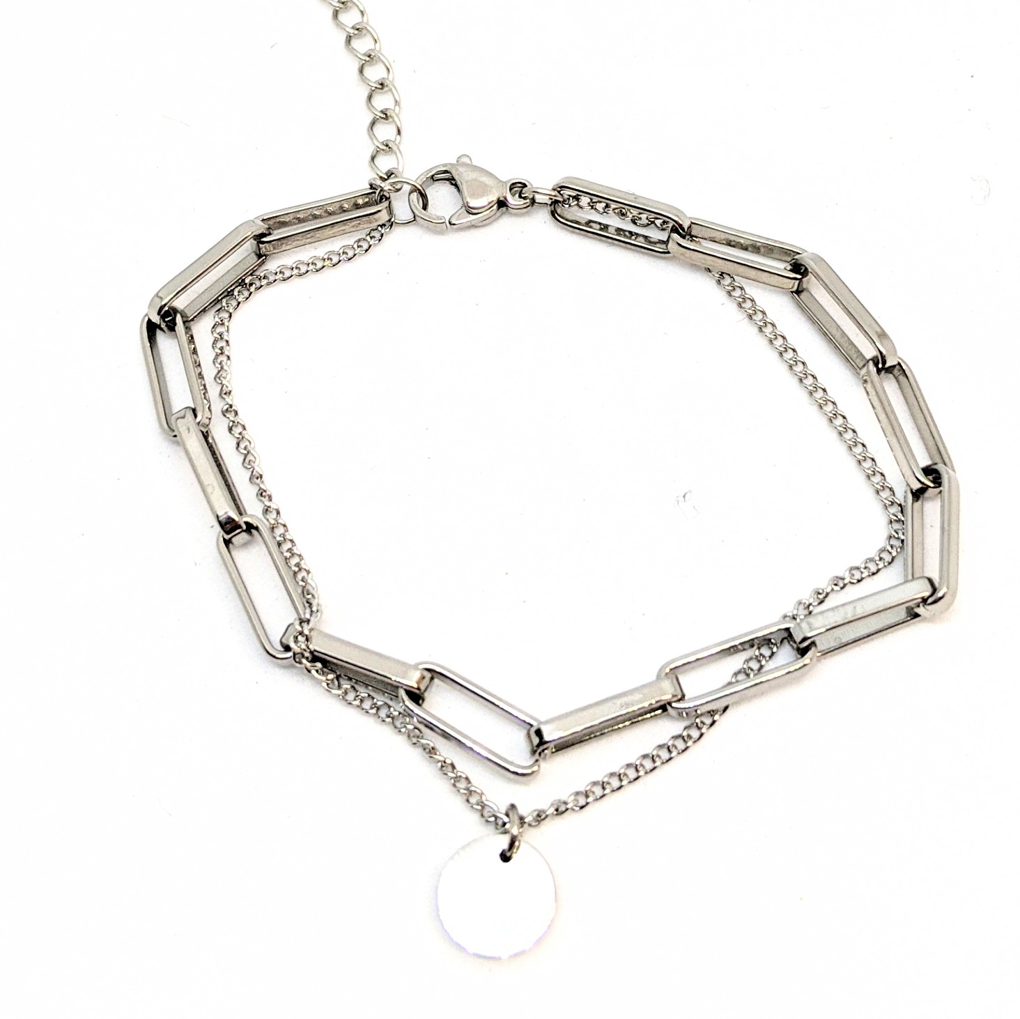 Bracelet en stainless double, médaillon uni
