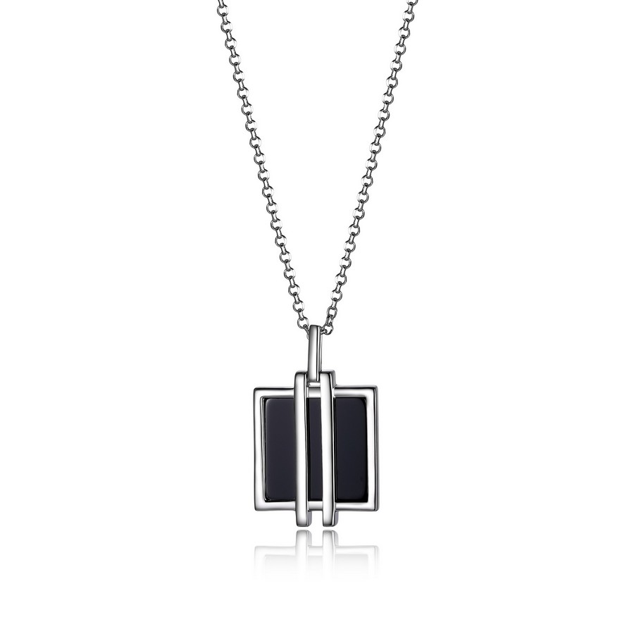 Pendentif argent 925, agathe noire carrée