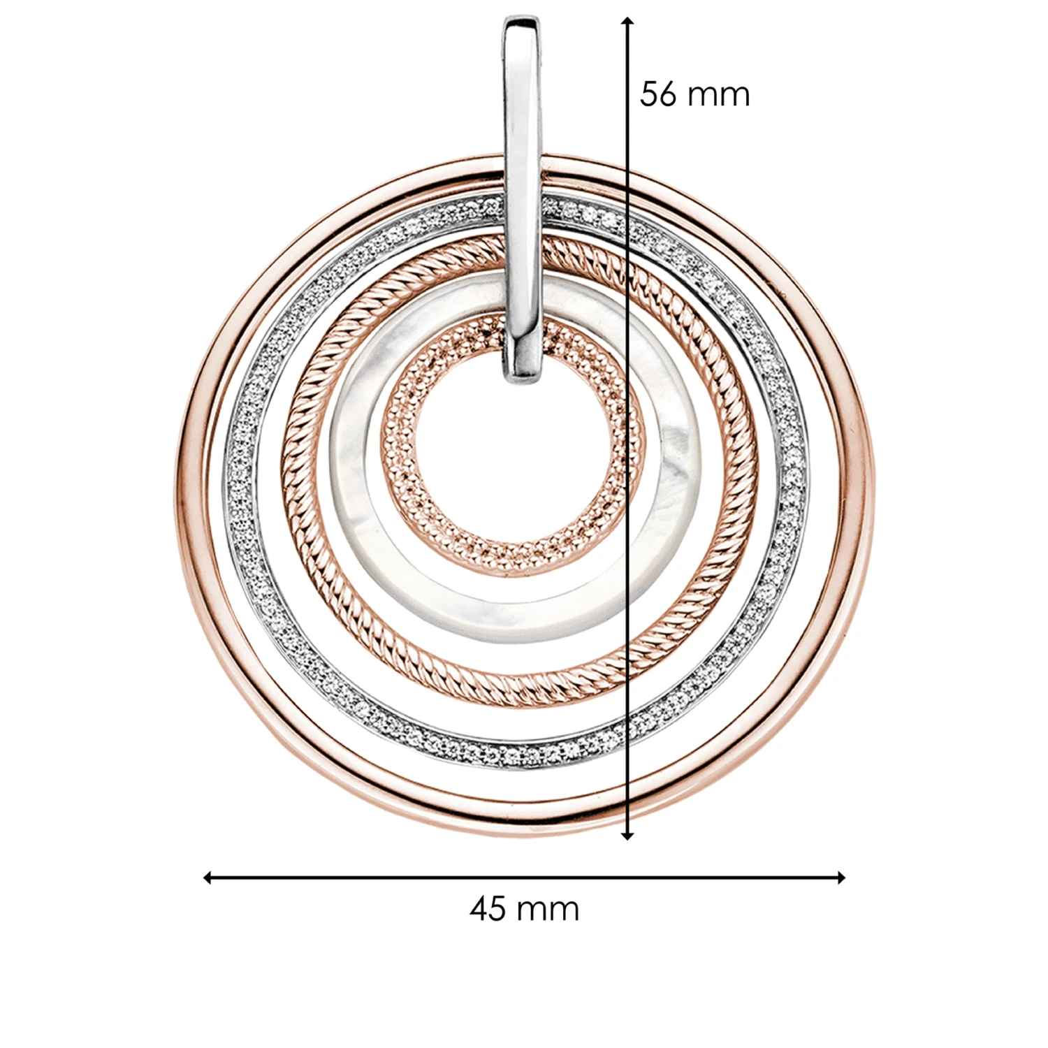 Pendantif argent 925, 5 cercles (uni, pierres, torsadé, nacre de perle, motif)