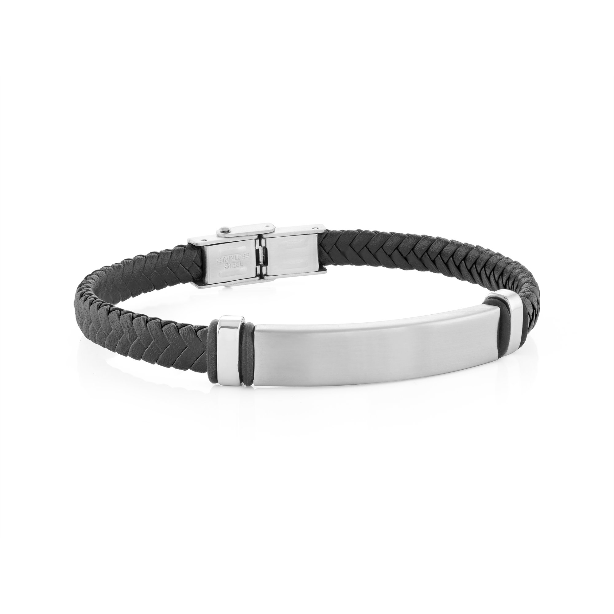 Bracelet pour homme en cuir et stainless, plaque
