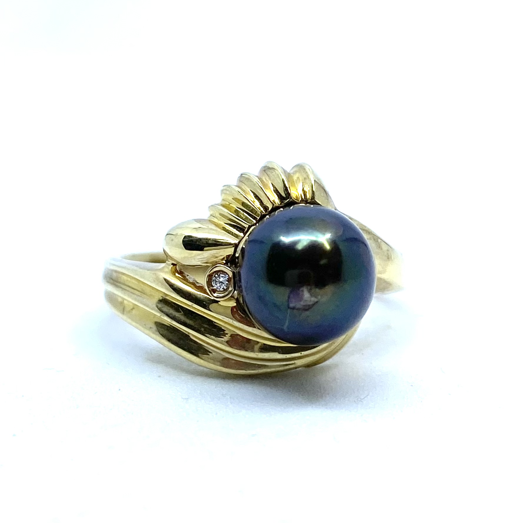 Bague pour femme en or 14k, perle de tahiti 7.5-8mm, 1 diamant pourr 0.005 carat