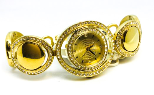 Montre femme, stainless, bracelet à mailles rondes, candra entouré de pierres