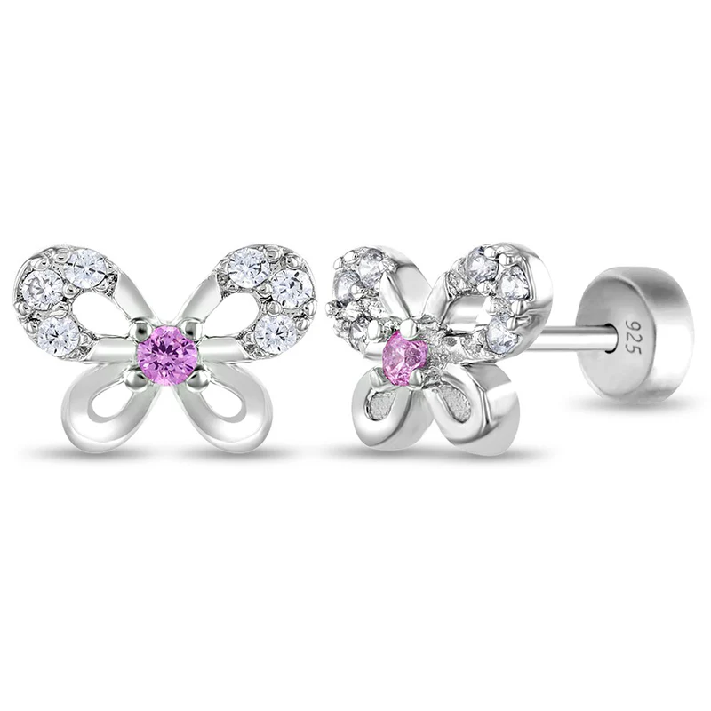 Boucles d'oreilles pour enfant en argent 925, cubic zirconium, papillons - SS-03-00569 - In Season Jewelry