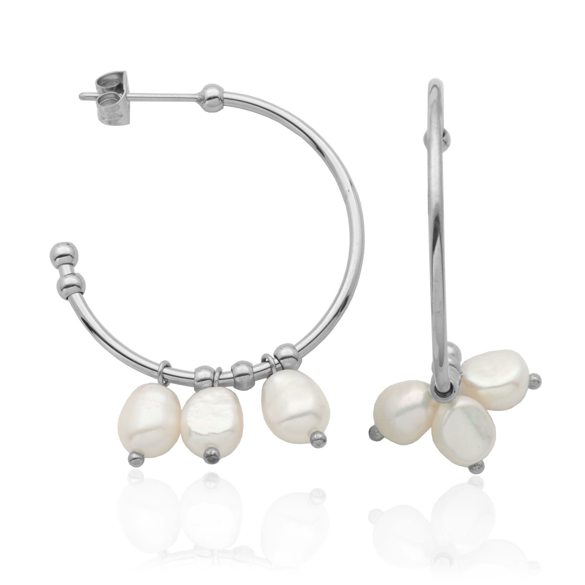 Boucles d'oreilles stainless, 3 perles
