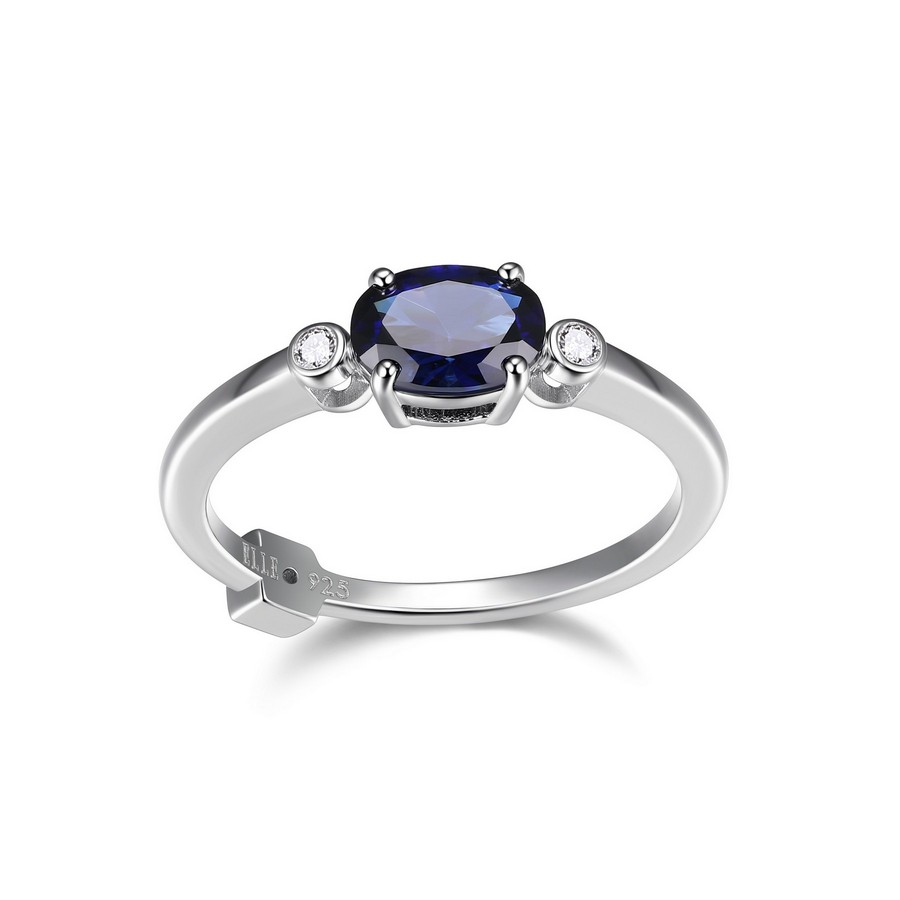 Bague pour femme en argent 925, diamants et saphir laboratoire