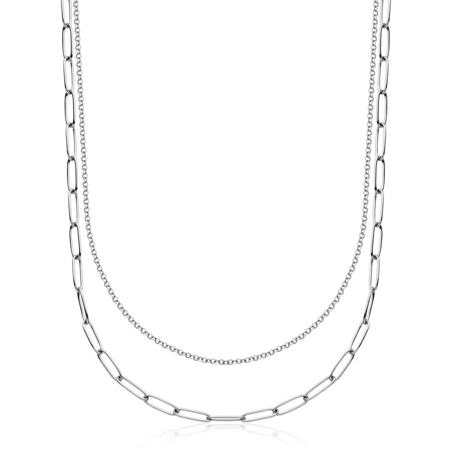 Collier double pour femme en stainless, rolo, paperclip - T0XE830116 - Steelx