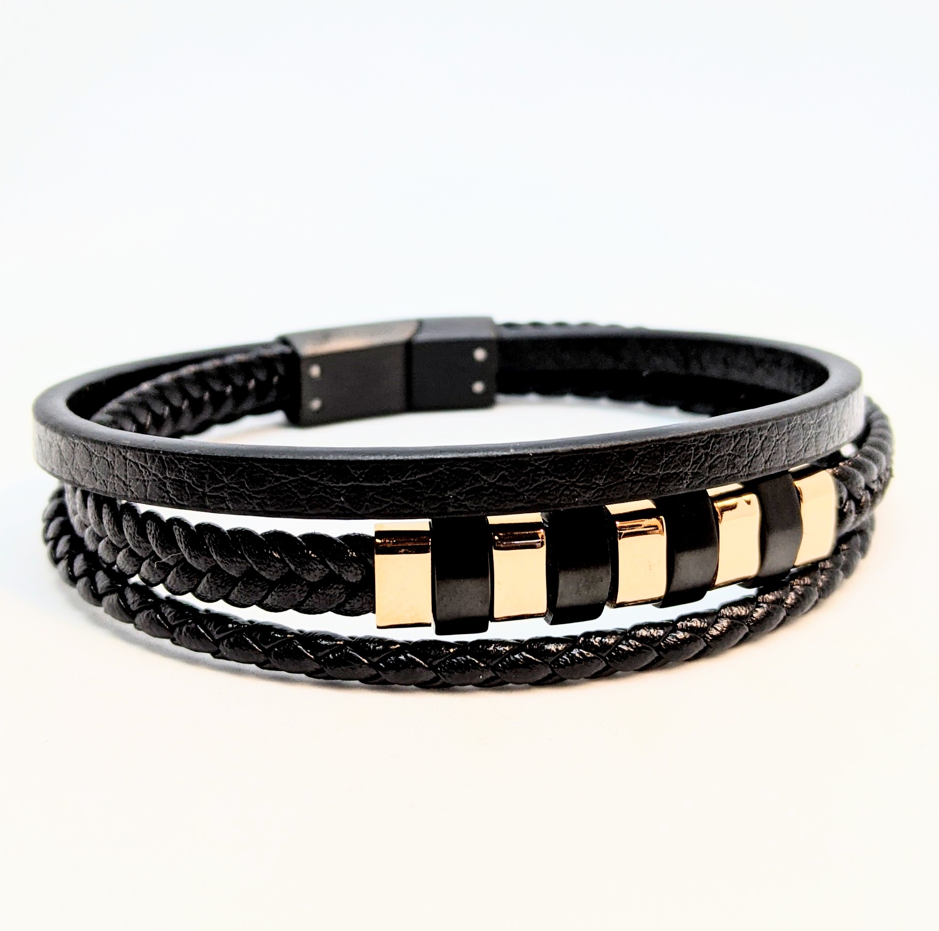 Braclelet stainless et cuir triple