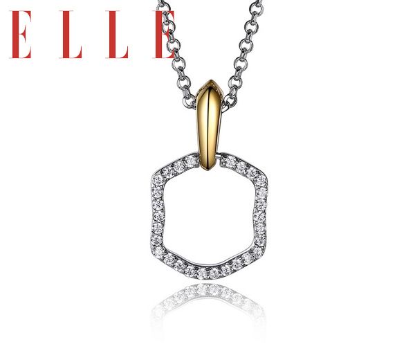 Pendantif+chaine, argent 925, hexagone, 2 tons, zircon