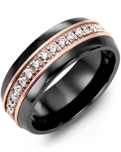 Bague pour homme en or 10k et céramique, 34 diamants pour 0.34 carat