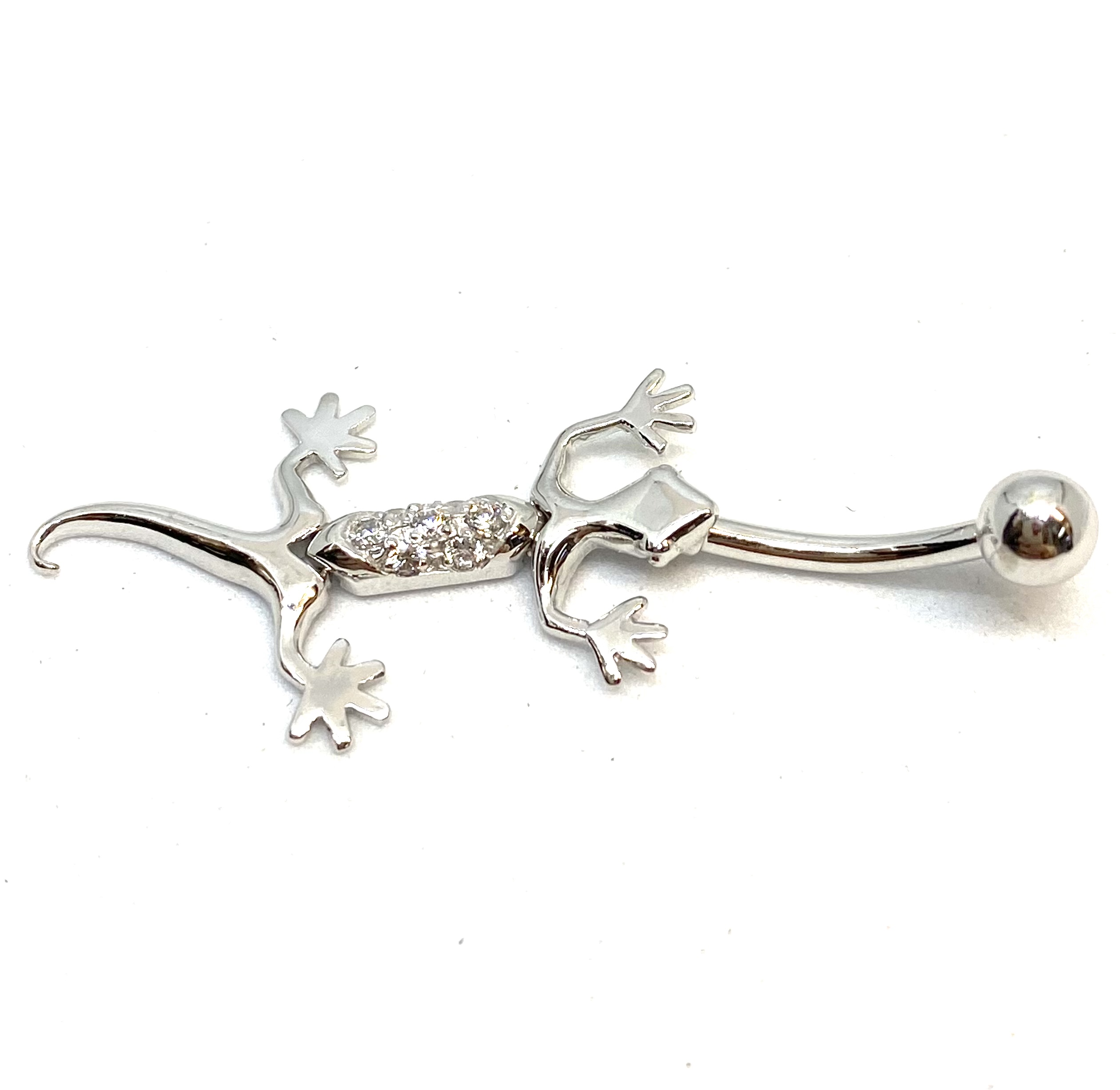 Barbel en or 14K, salamandre garni de 7 zircons
