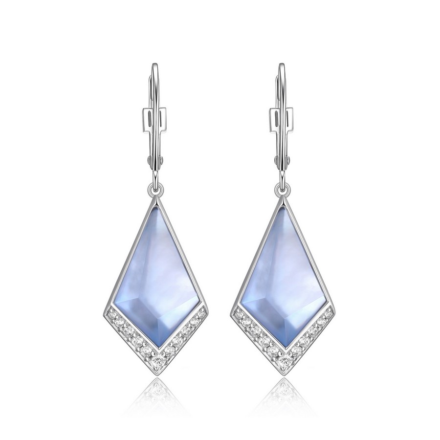 Boucles d'oreilles pour femme en argent 925, topazes bleus laboratoire, nacre de perle, zircons, crochets