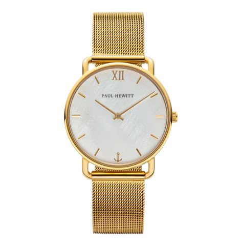 Montre pour femme en stainless, bracelet de mèche, cadran nacré, verre saphir, 5ATM