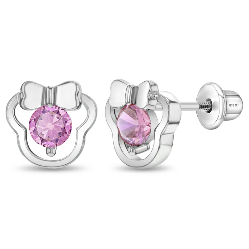 Boucles d'oreilles vissées pour enfant en argent 925, cubic zirconium, mini mouse - SS-03-00264 - In Season Jewelry