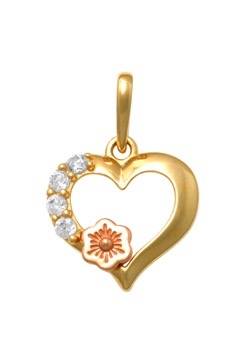 Pendantif or 10K, coeur et fleur, 4 pierres