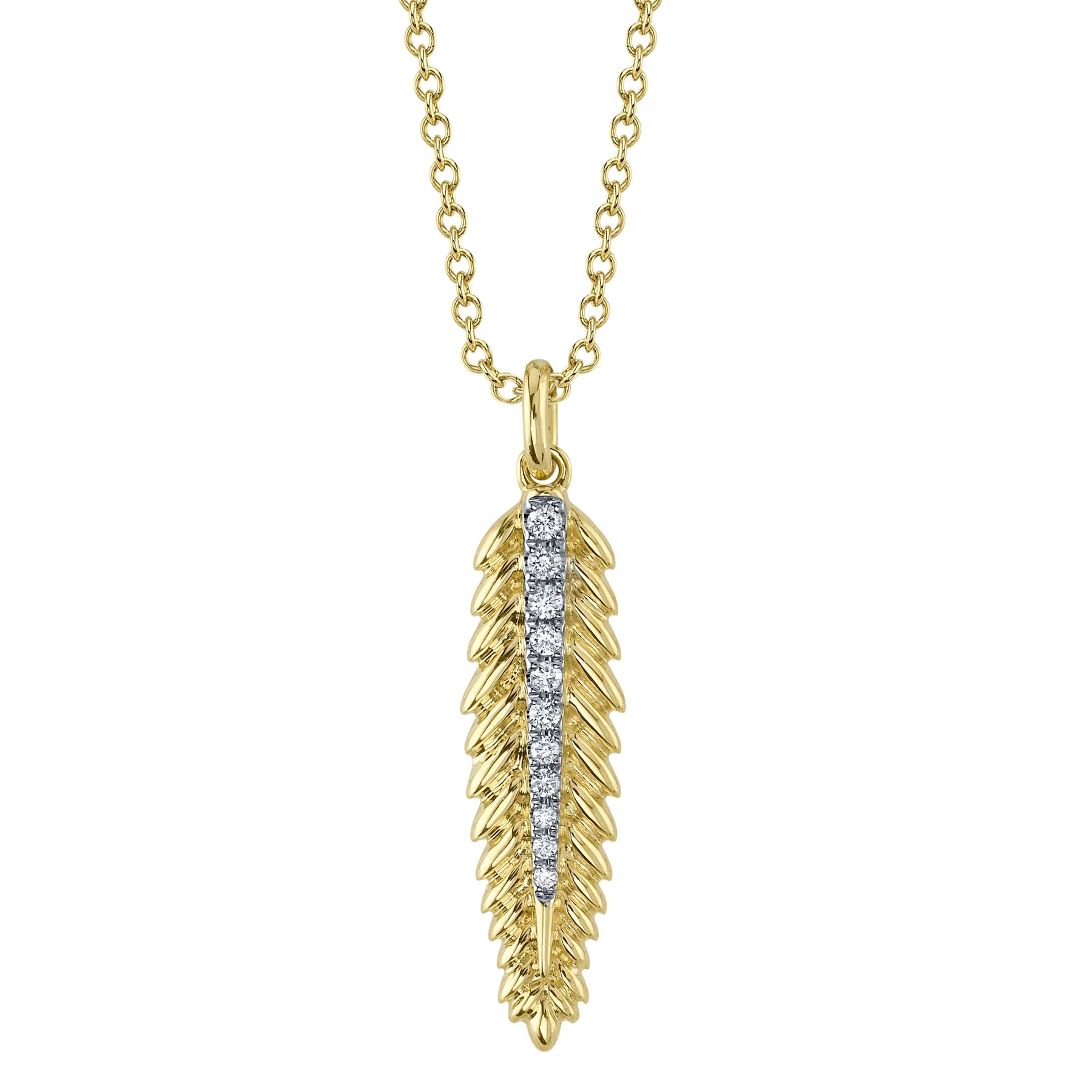 Pendentif pour femme en or 14k, 0.07 carat de diamants SI, plume - SC55025547 - Shy Creations