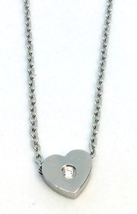 Pendentif stainless, coeur avec 1 pierre dans le centre