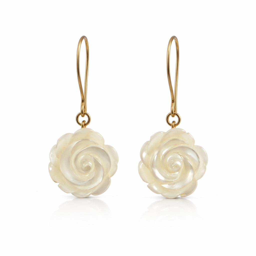 Boucles d'oreilles pour femme en or 14k, nacre de perle, roses - BO551 - Divers