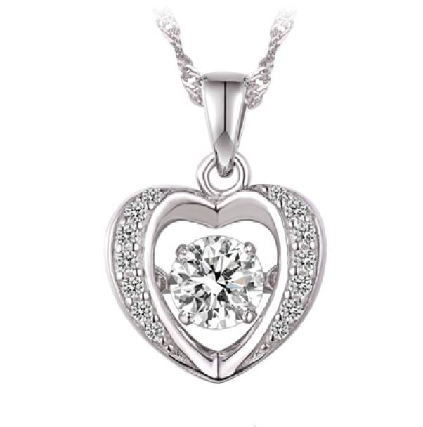Pendantif argent 925, coeur garni de pierres, 1 pierre dansante