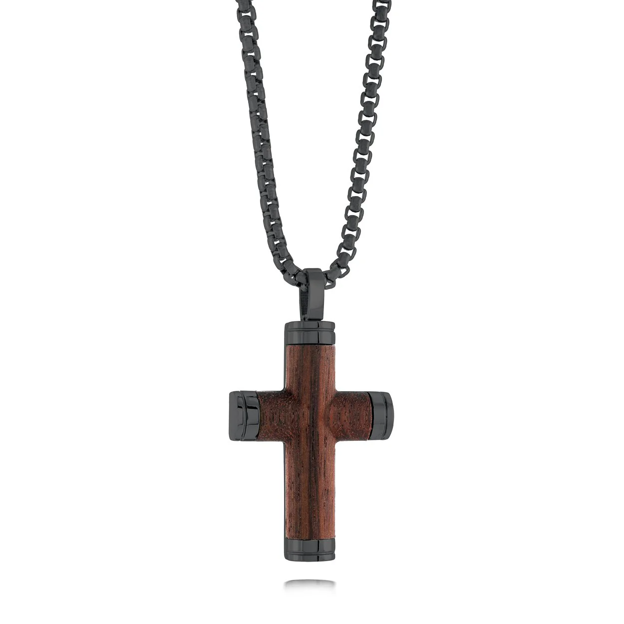 Pendentif pour homme en stainless et bois, croix - SC183-BK - Italgem