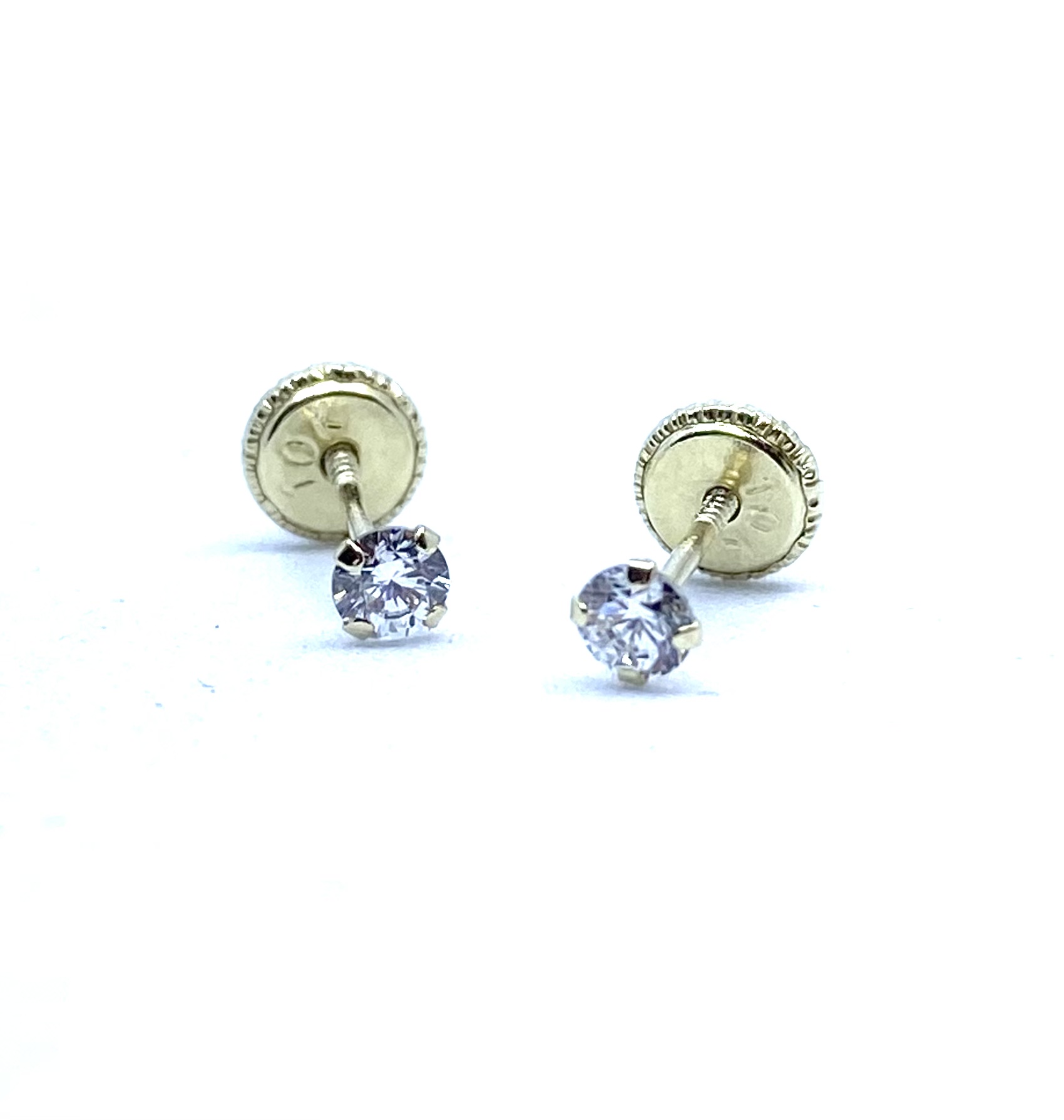 Boucles d'oreilles vissées pour enfant en or 10k, zircons