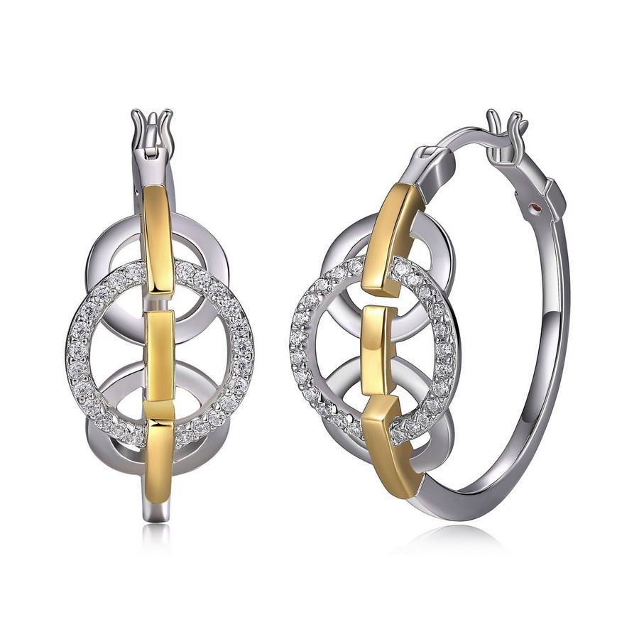 Boucle d'oreille, argent, 925 2 tons, zircon, fourchette