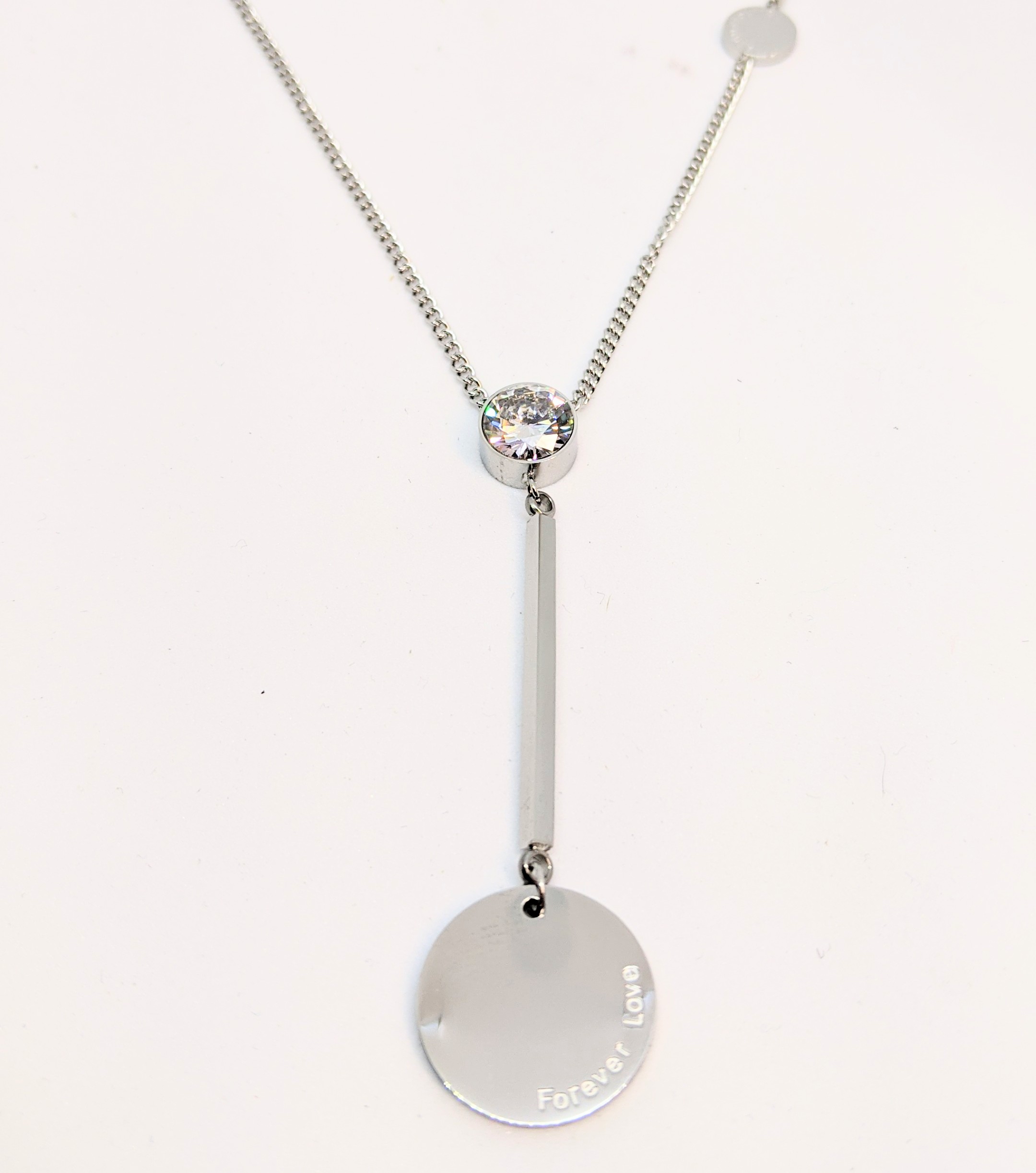 Collier stainless, 1 pierre, médaillon uni