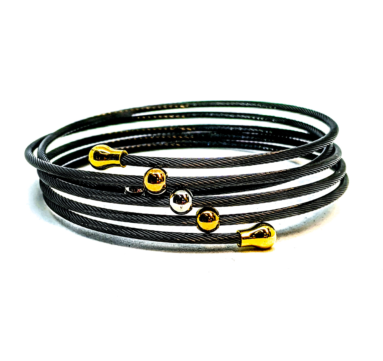 Bracelet stainless, rigide, 5 boules