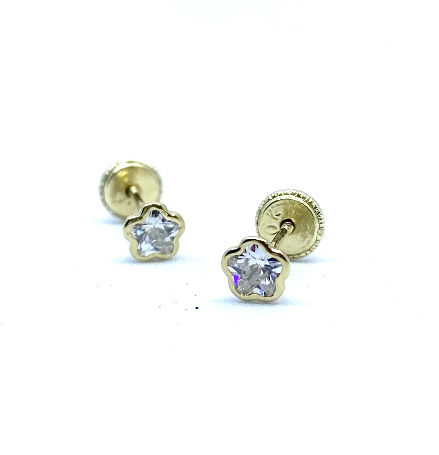 Boucles d'oreilles vissées pour enfant en or 10k, zircons, fleurs