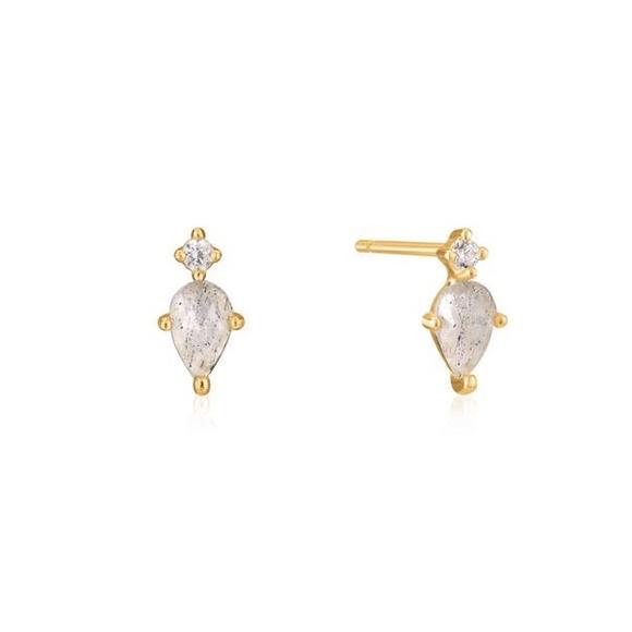 Boucles d'oreilles argent 925, 1 pierre verte et 1 pierre blanche