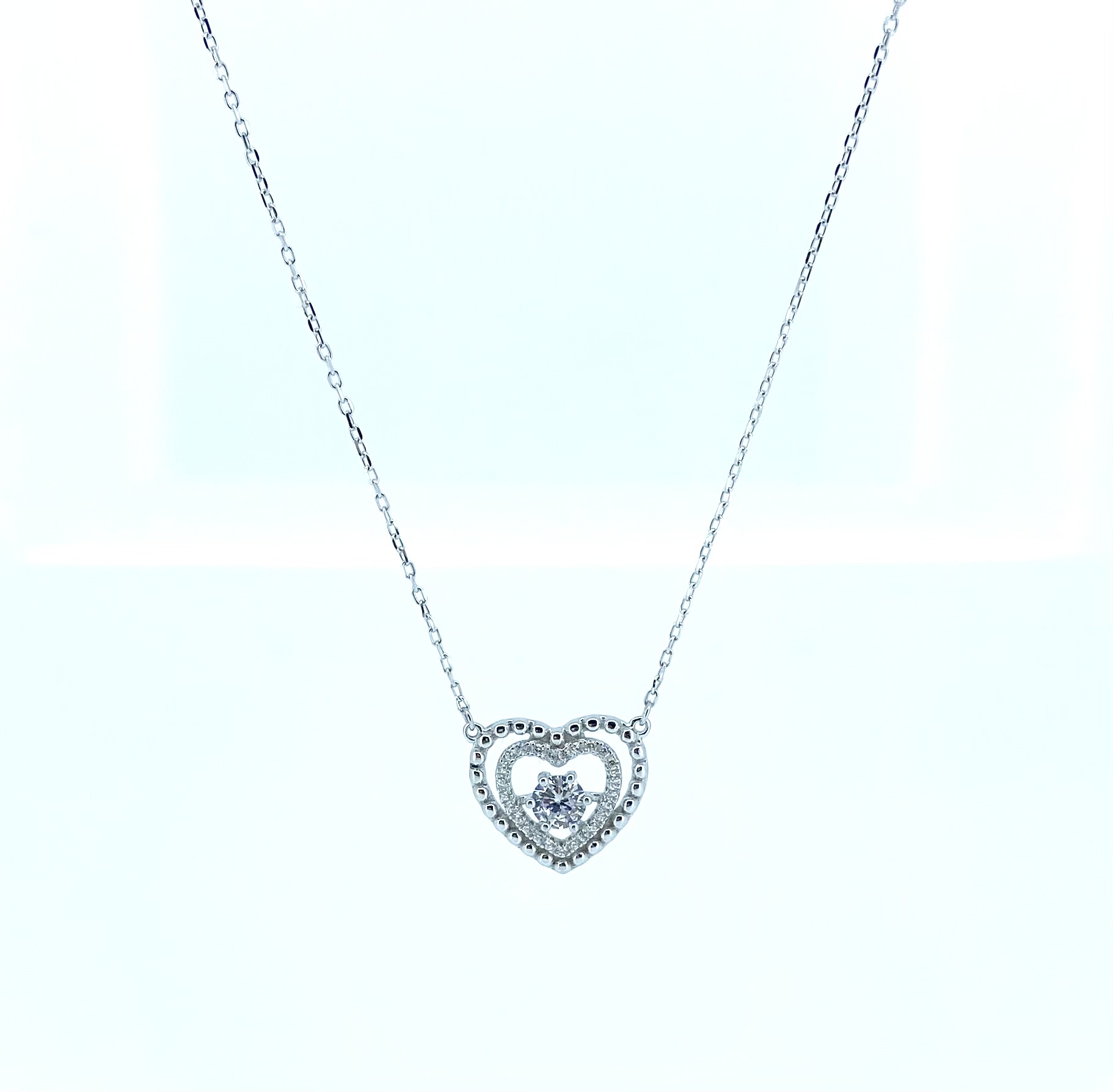 Ensemble de pendentif et boucles d'oreilles pour femme en argent 925, coeurs, cubic zirconium