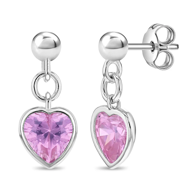 Boucles d'oreilles pour enfant en argent 925, cubic zirconium, coeurs - SS-03-00543 - In Season Jewelry