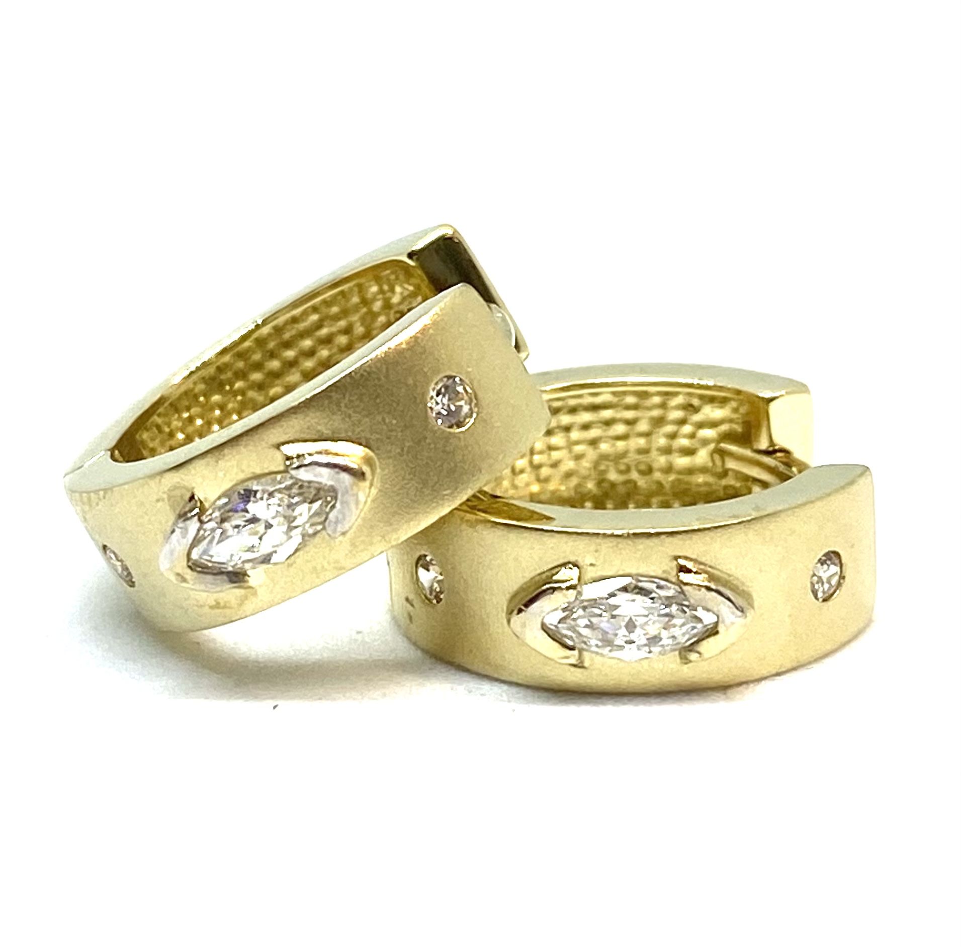 Boucles d'oreilles pour femme en or 10K, zircons coupe marquise et rond, huggies