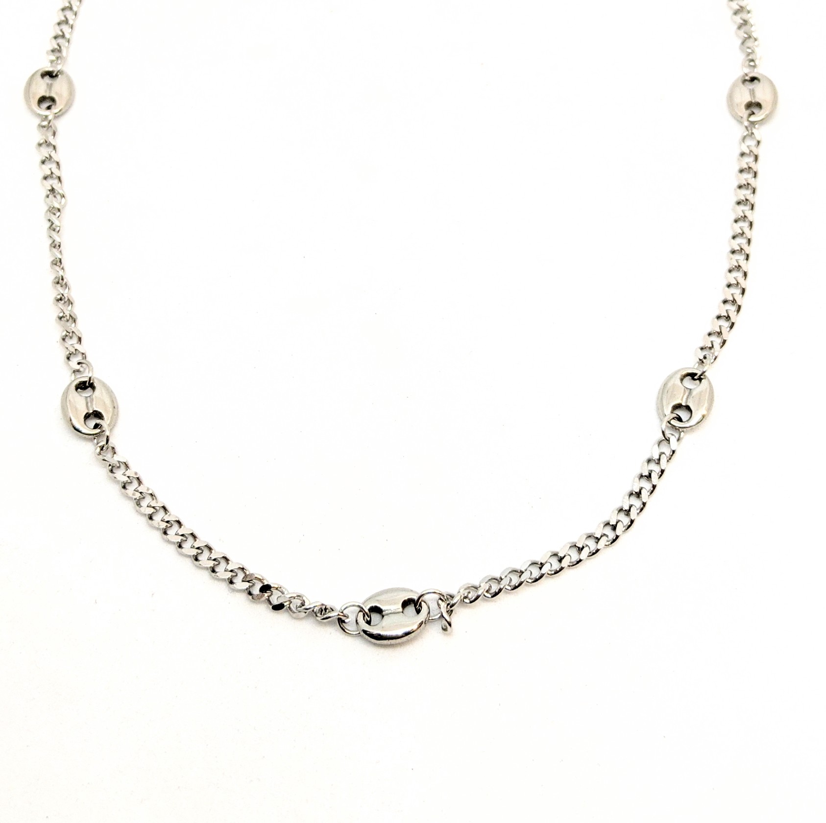 Chaine en stainless, gourmette et grain de café