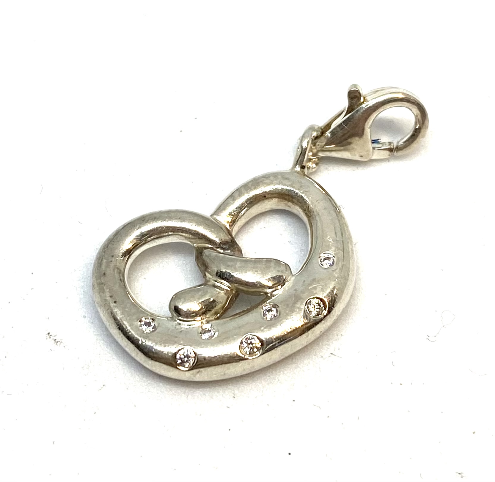 Breloque en argent 925, bretzel, zircons