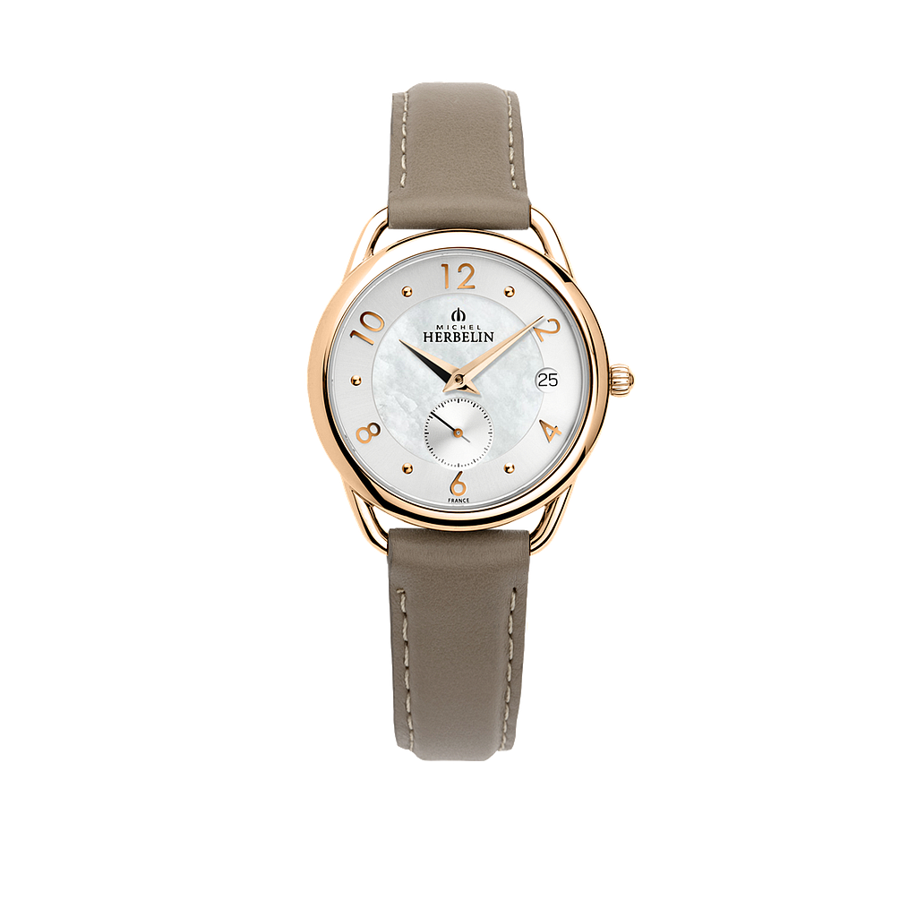 Montre femme, stainless et cuir de haute qualité, verre saphir, mouvement suisse, 5ATM, cadran nacré