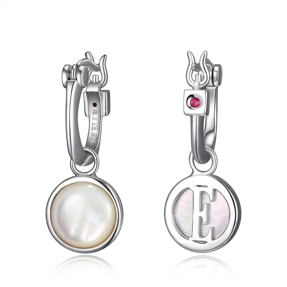 Boucles d'oreilles argent 925, nacre de perle, fourchette