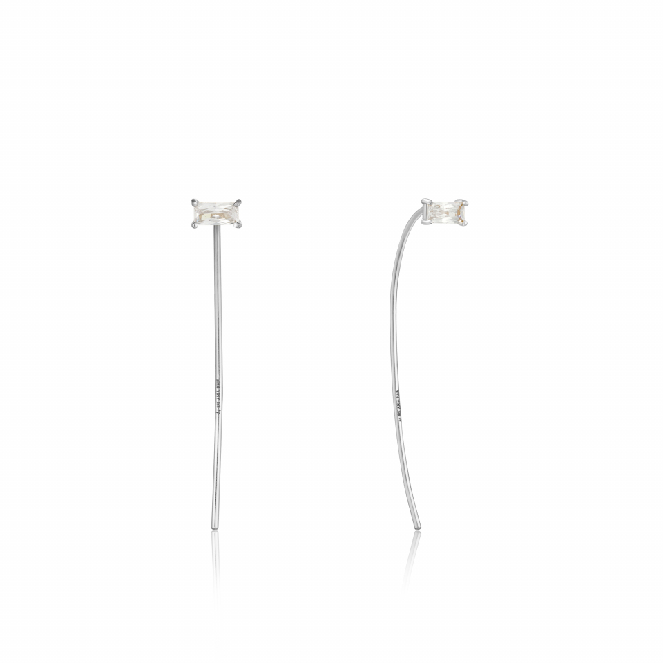 Boucles d'oreilles pour femme en argent 925, 2 pierres rectangles