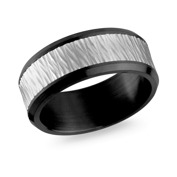 Jonc pour homme en or 14k et zirconium - MRDZ-009-8W - MALO