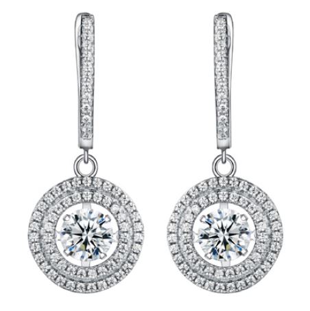 Boucles d'oreilles argent 925 garnies de pierres, pierre dansante