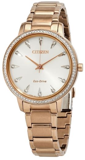 Montre femme, stainless, eco-drive, cadran entouré de pierres