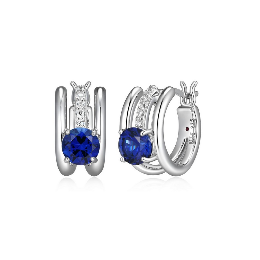 Boucles d'oreilles pour femme en argent 925, 2 saphirs fabriqués en laboratoire, cubic zirconium - R2LCW0020J - ELLE