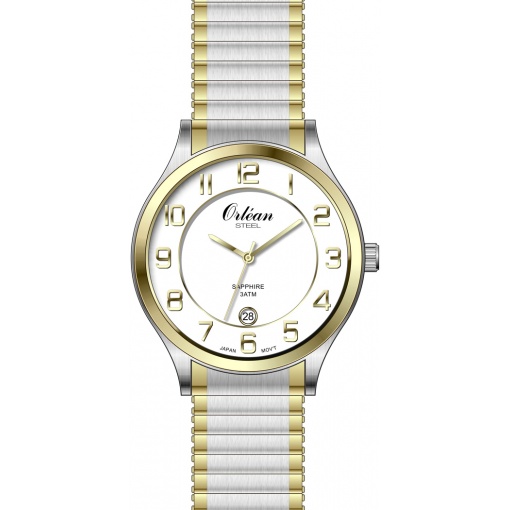 Montre stainless, bracelet élastique, verre saphir