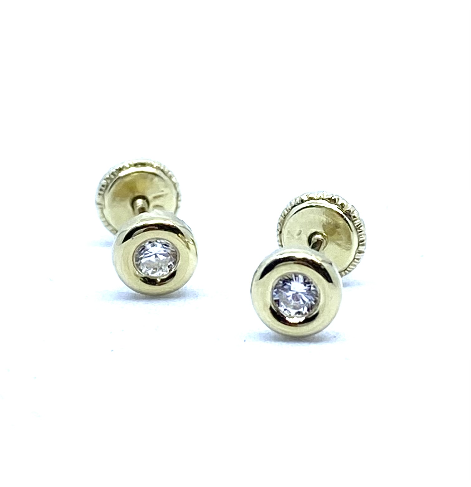 Boucles d'oreilles vissées pour enfant en or 10k, zircons