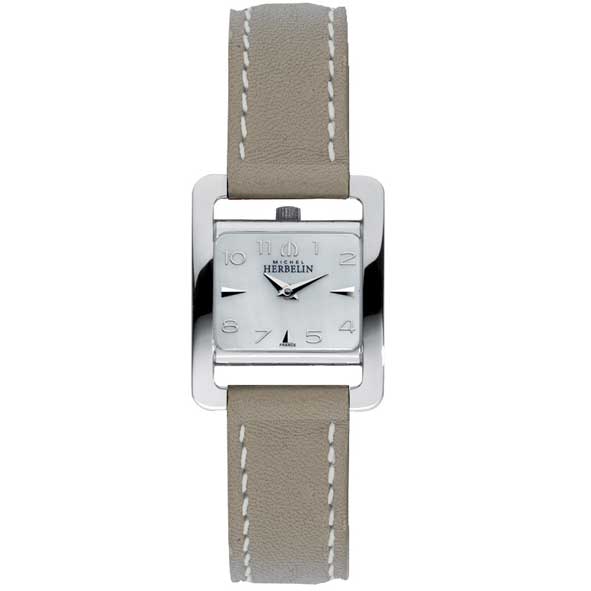 Montre femme, stainless et cuir de haute qualité, verre saphir, mouvement suisse, 5ATM, cadran carré et nacré